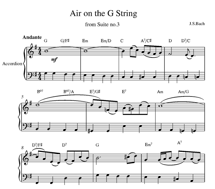 دانلود نت آکاردئون Bach - Air on the G string